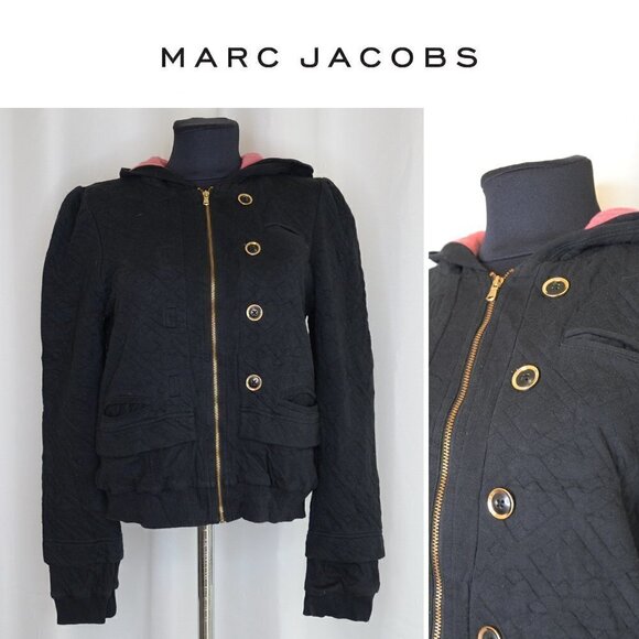 Marc Jacobs Black Quilted Zip Jacket Sz M - Picture 1 of 9